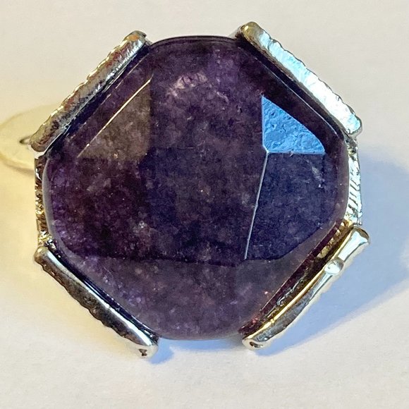Vintage Purple Amethyst Cocktail Ring Chunky Hexagon Stone Silver Plated 5 6 - Picture 2 of 11